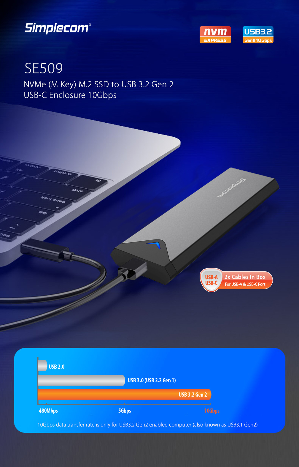 Simplecom SE509 NVMe (M Key) M.2 SSD to USB 3.2 Gen 2 USB-C 10Gbps Enclosure 2