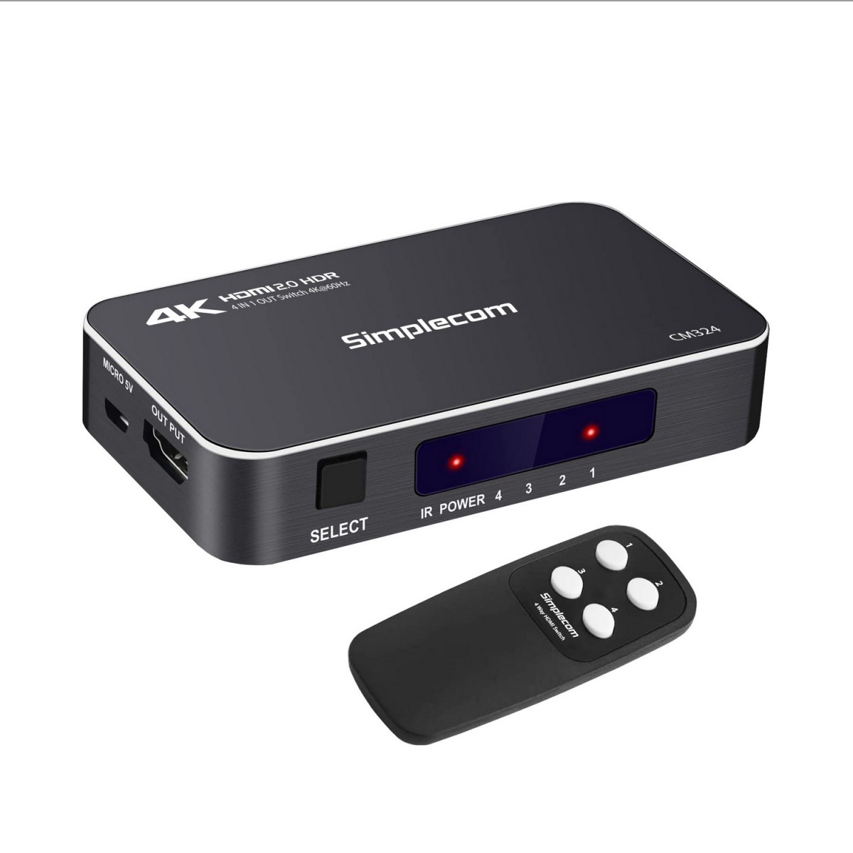 CM324 4 Way HDMI 2.0 Switch with Remote 4 In 1 Out Splitter