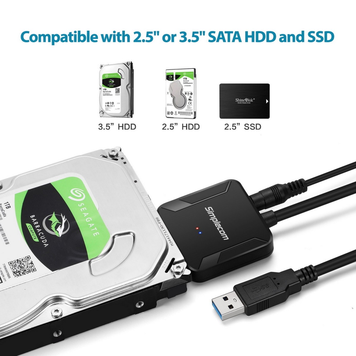 SA236 USB 3.0 to SATA Adapter Cable Converter with Power Supply for 2.5" & 3.5" HDD SSD