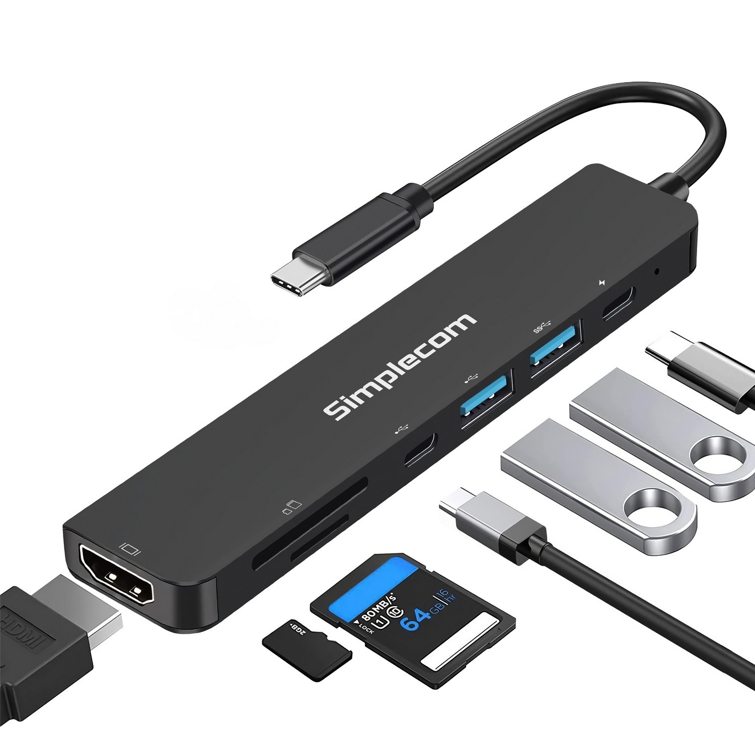 Simplecom CH547 USB-C 7-in-1 Multiport Adapter USB Hub HDMI Card