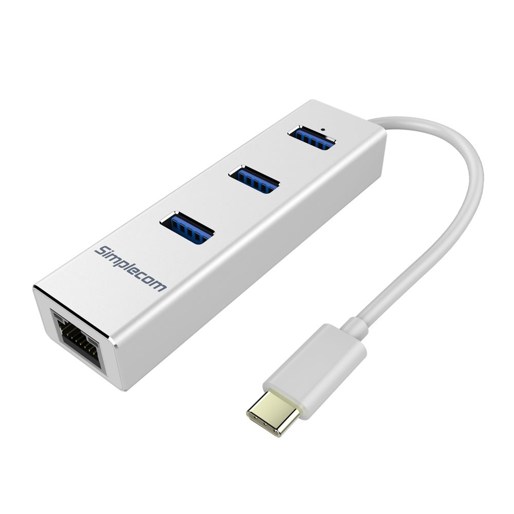 Simplecom Chn411 Aluminium Usb Type C To 3 Port Usb 3 0 Hub With Gigabit Ethernet Adapter