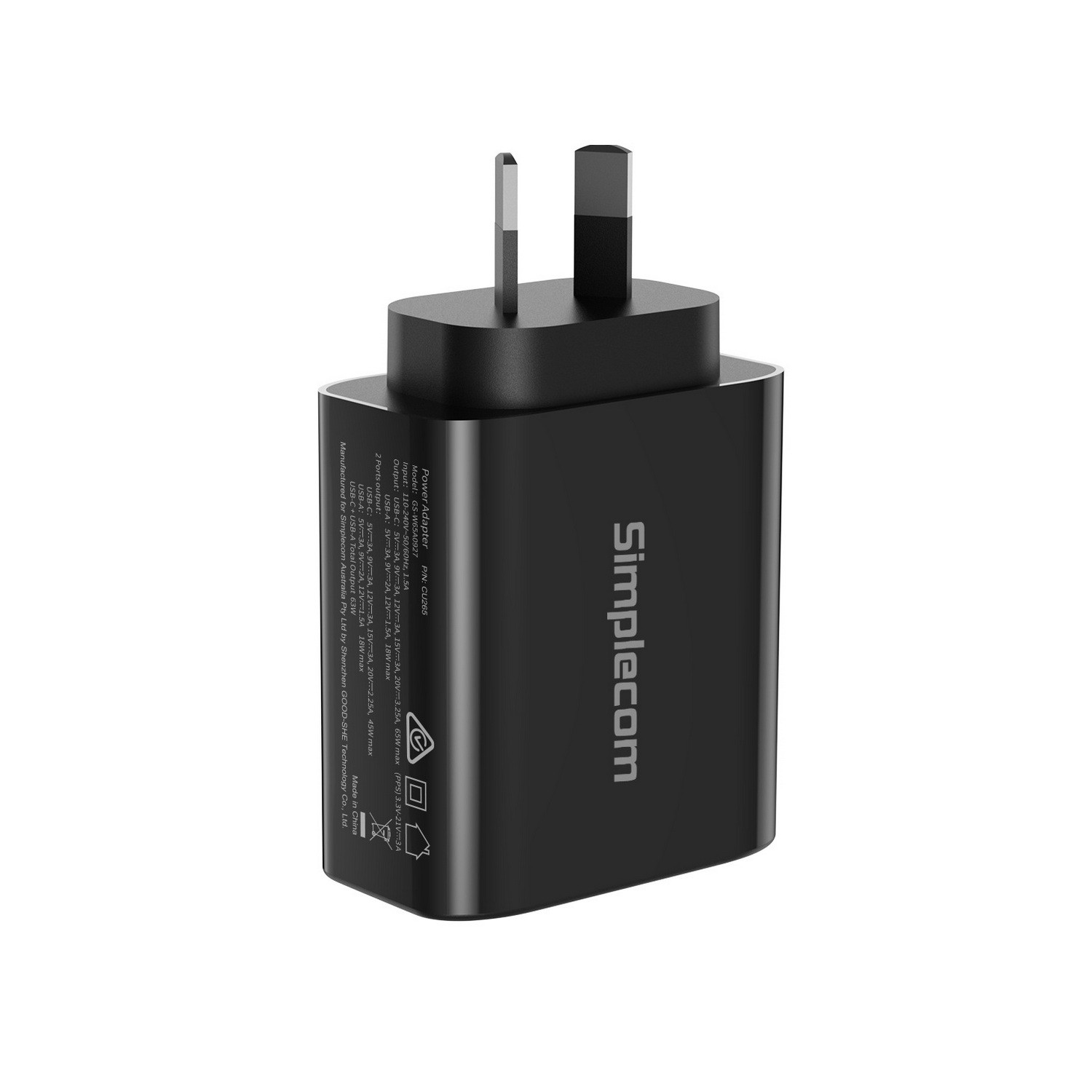 CU265 Dual Port PD 65W GaN Fast Wall Charger USBC + USBA