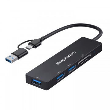 Simplecom CH365C SuperSpeed 3-Port USB Hub with SD MicroSD Card Reader USB-A and USB-C Dual Connector