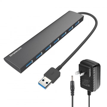 Simplecom CH371 Ultra Slim Aluminium 7 Port USB 3.0 Hub for PC Mac Laptop with Power Supply