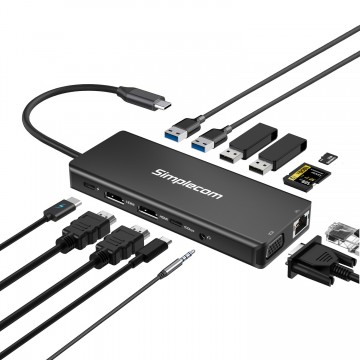 Simplecom CHN613 USB-C 13-in-1 Multiport Docking Station Dual HDMI + VGA Triple Display USB 3.2 Gen 2 10Gbps