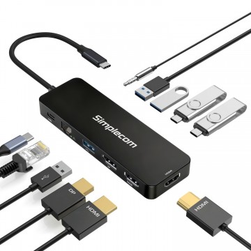 Simplecom CHT811 11-in-1 USB-C 4K Triple Display MST Docking Station with Dual HDMI DP