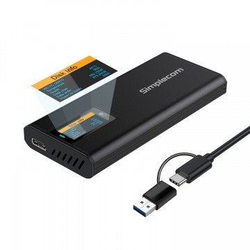 Simplecom SE530 NVMe / SATA M.2 SSD to USB-C Enclosure with SMART LED Screen USB 3.2 Gen 2 10Gbps