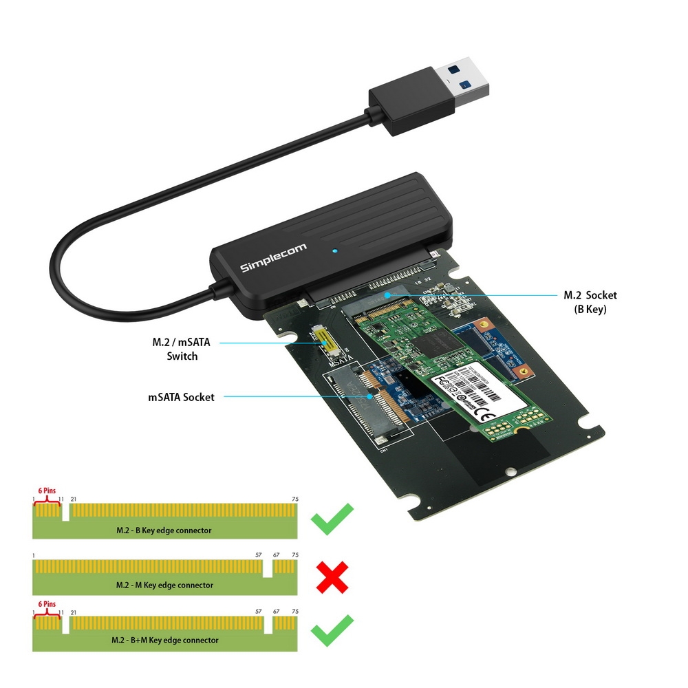 Simplecom SA225 USB3.0 to mSATA + M.2 (NGFF B Key) 2 In 1 Combo Adapter 1