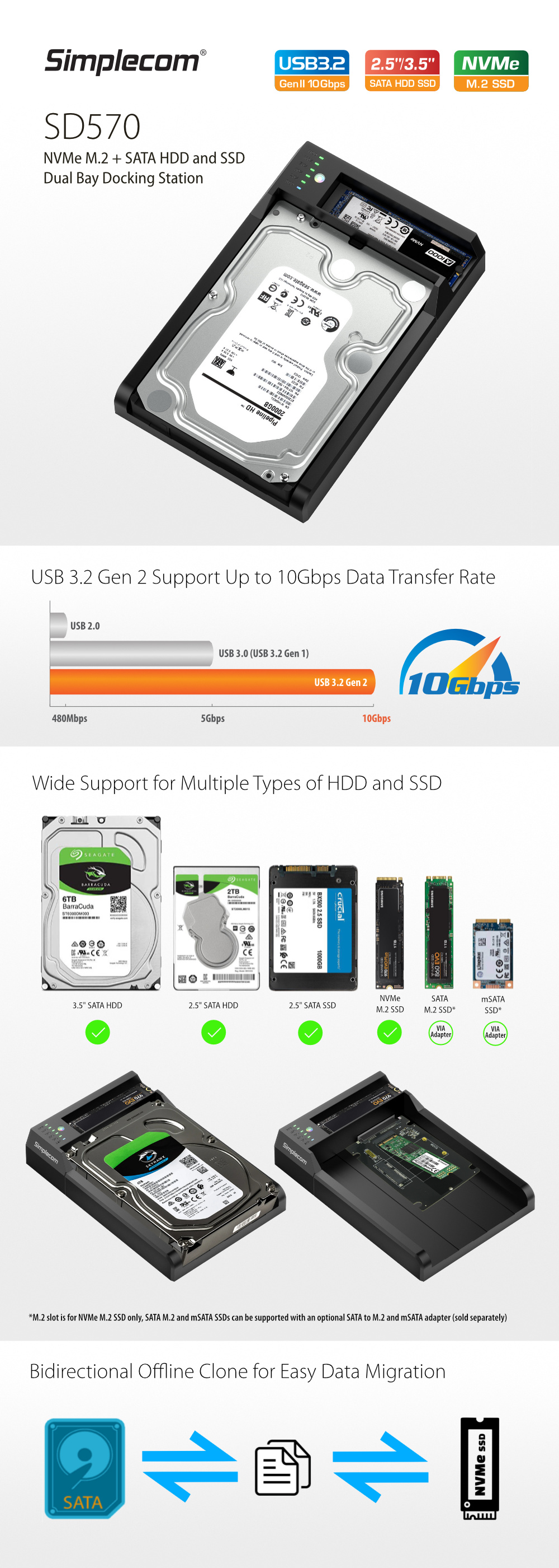 Simplecom SD570 NVMe M.2 + SATA HDD and SSD Dual Bay Docking