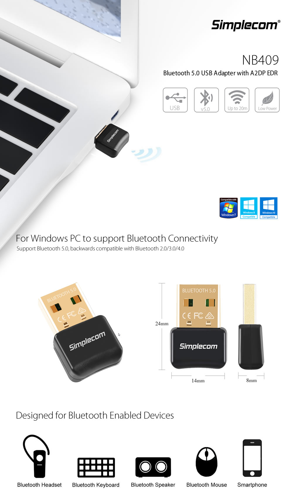 CONNECT Simple Bluetooth 5.0 Adapter, Adapters, Bluetooth Adapters